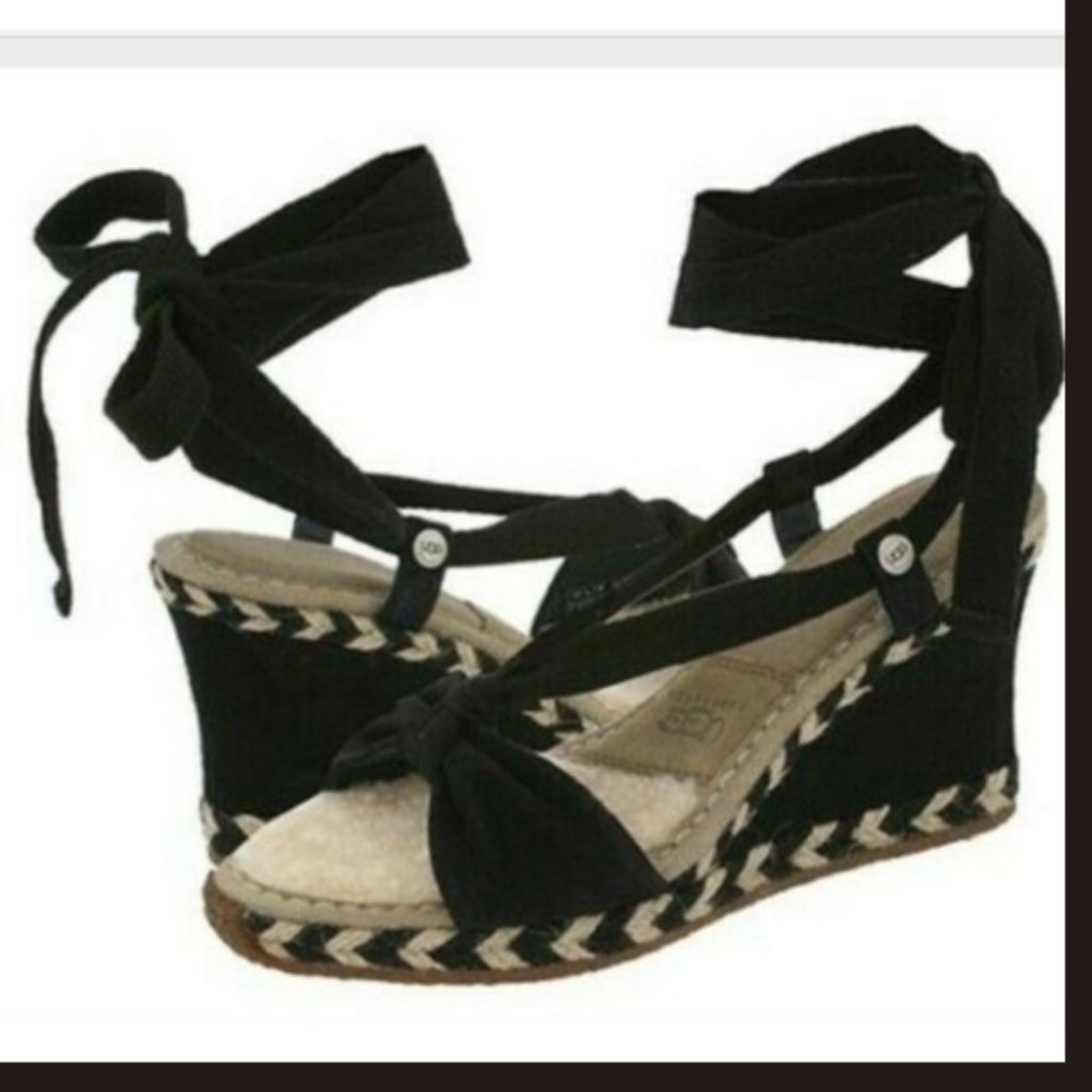 Ugg black wrap around sandals wedge